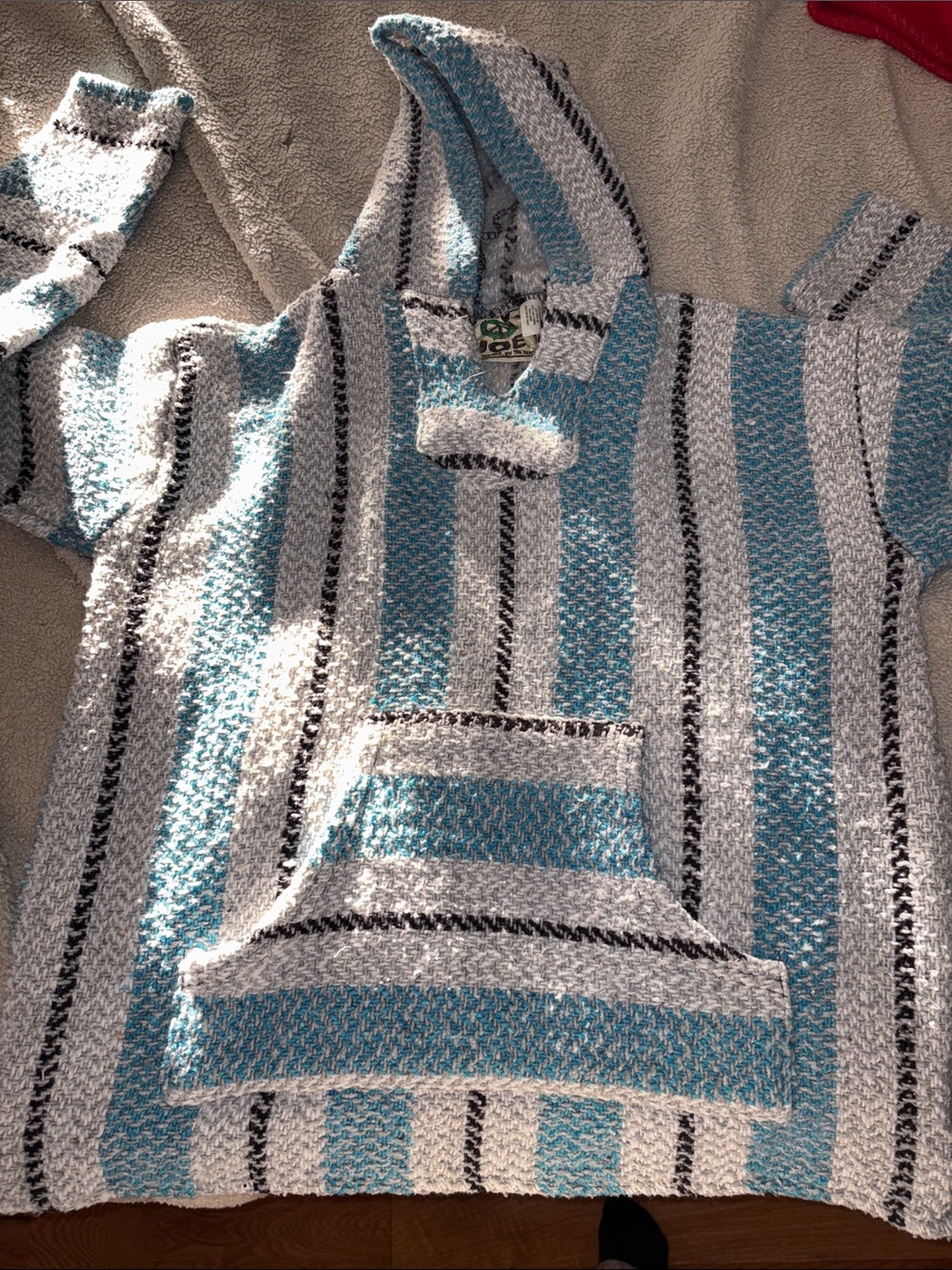 Striped Hooded Baja Sweater - Light Blue & White